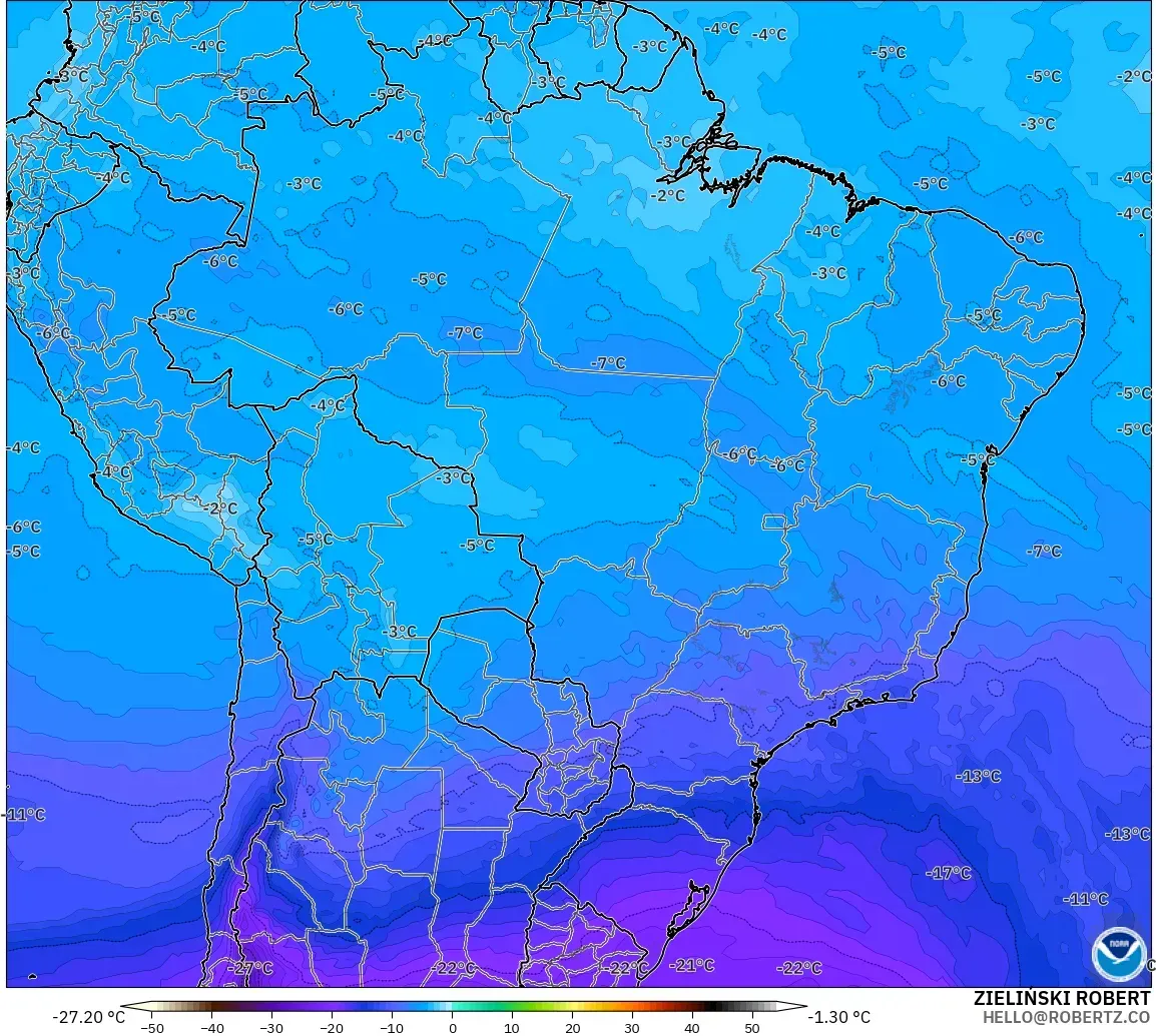 GFS model - Brasil, Suhu 500 hPa