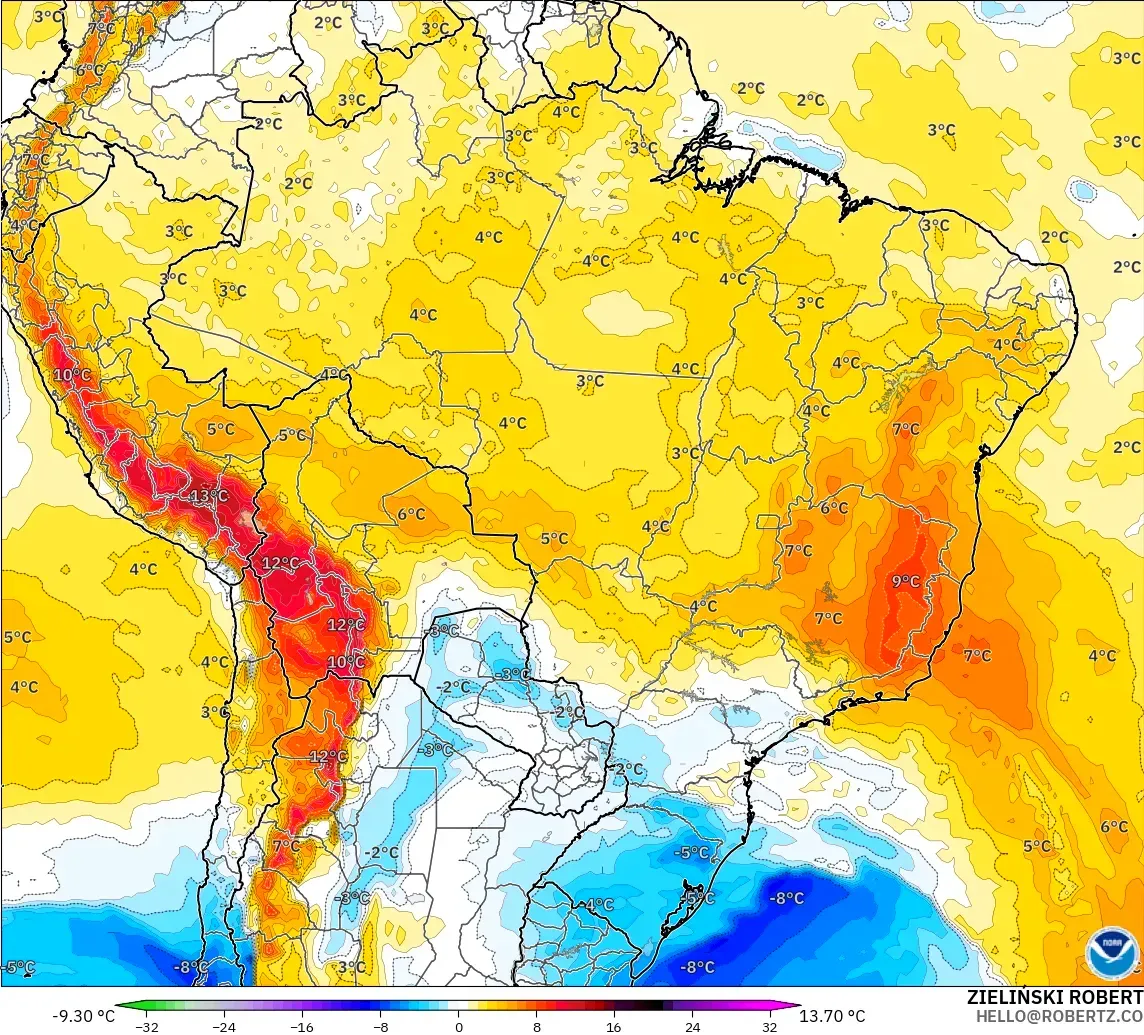 GFS model - Brasil, Anomali Suhu 850 hPa