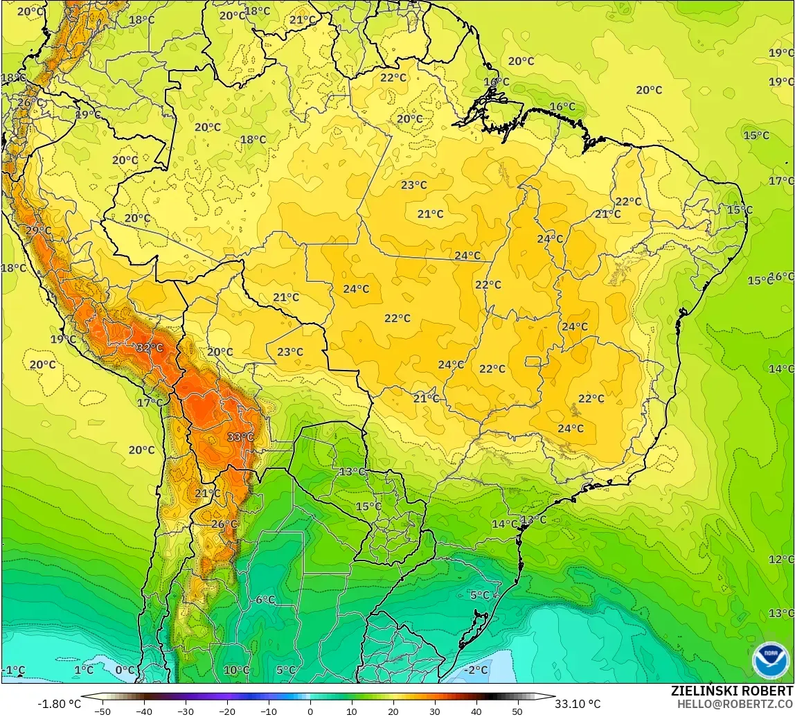 GFS model - Brasil, Suhu 850 hPa