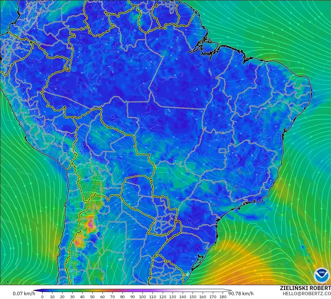 GFS model - Brasil, Angin 10 m