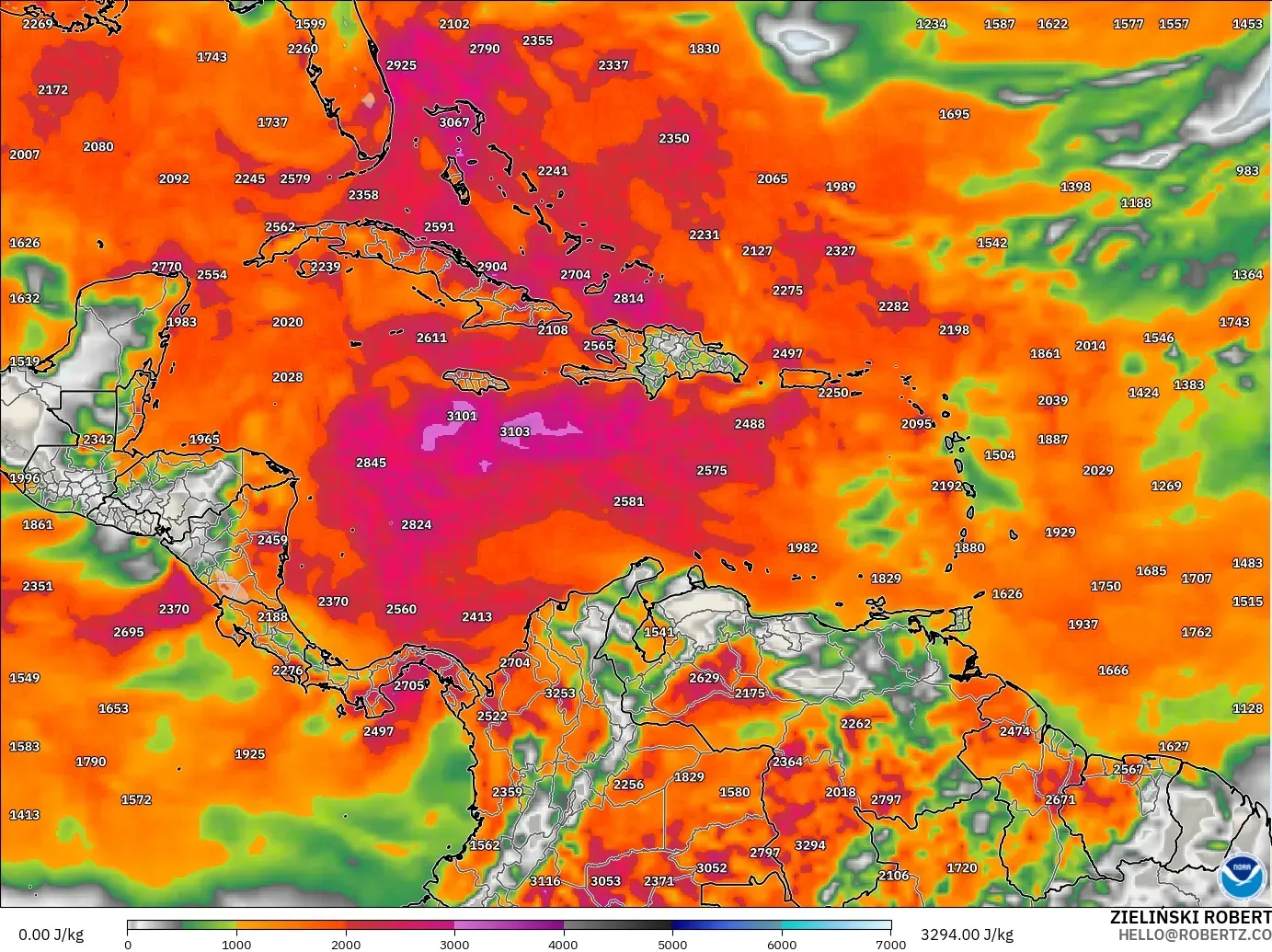 GFS model - Karibia, CAPE