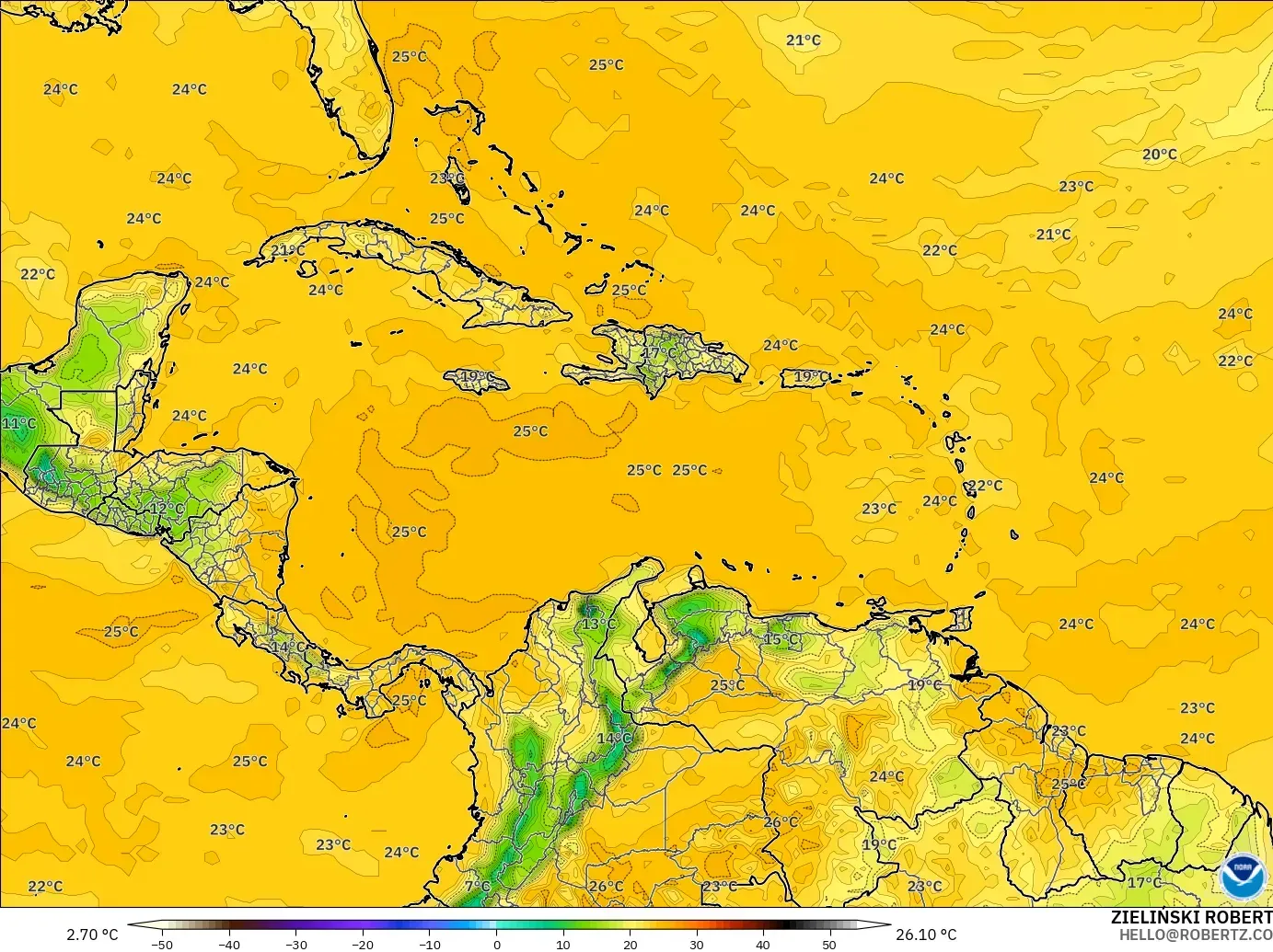 GFS model - Karibia, Titik Embun 2 m