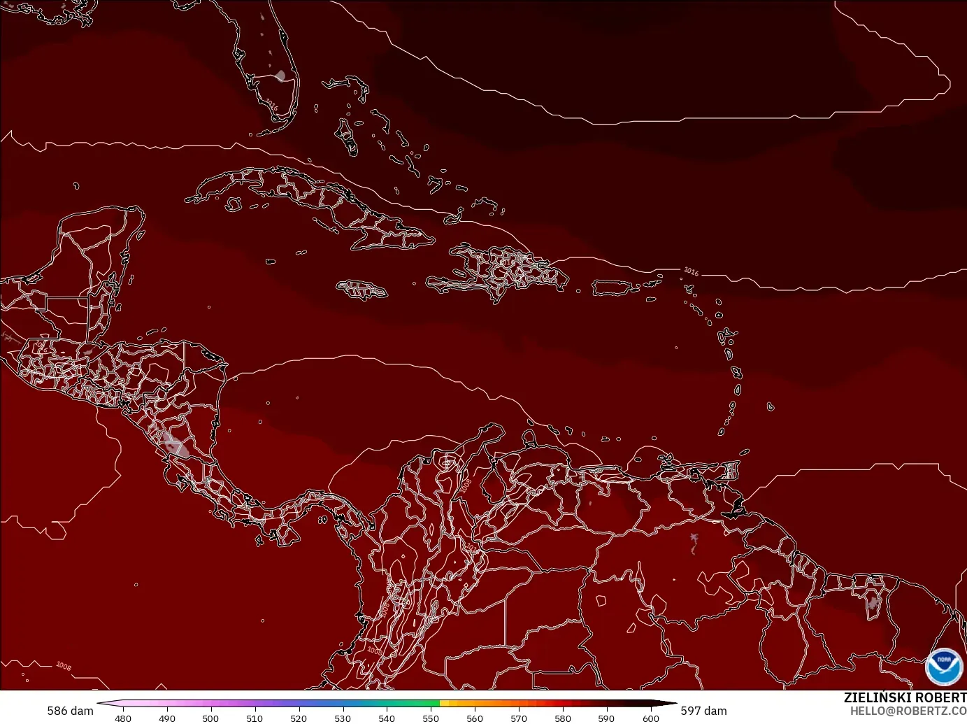 GFS model - Karibia, Ketinggian geopotensial pada 500 hPa
