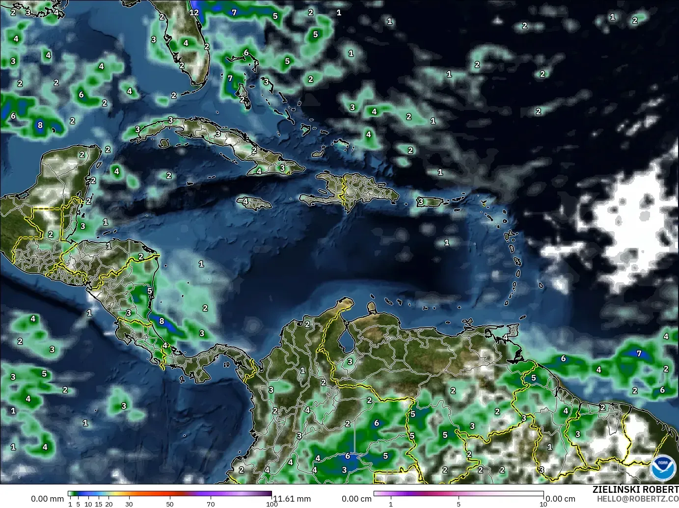 GFS model - Karibia, Curah Hujan, Awan, dan Tekanan