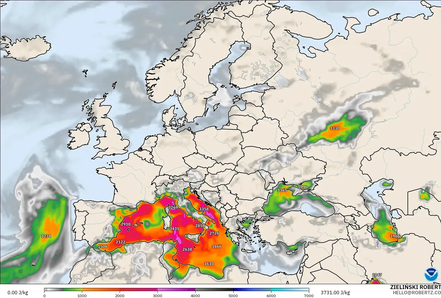 GFS model - Eropa, CAPE