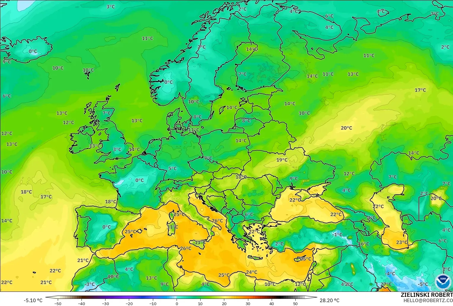 GFS model - Eropa, Titik Embun 2 m