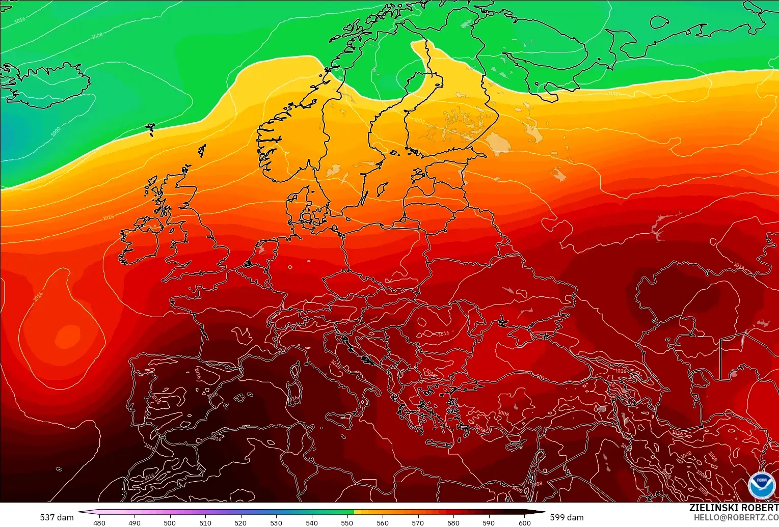 GFS model - Eropa, Ketinggian geopotensial pada 500 hPa