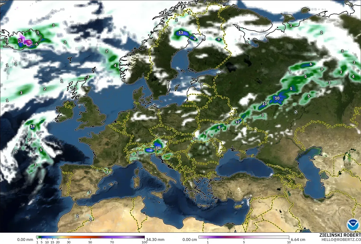 GFS model - Eropa, Curah Hujan, Awan, dan Tekanan