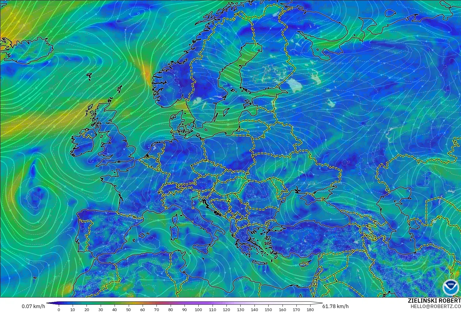 GFS model - Eropa, Angin 10 m