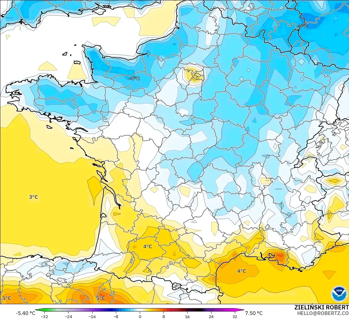 GFS model - Prancis, Anomali Suhu 2 m