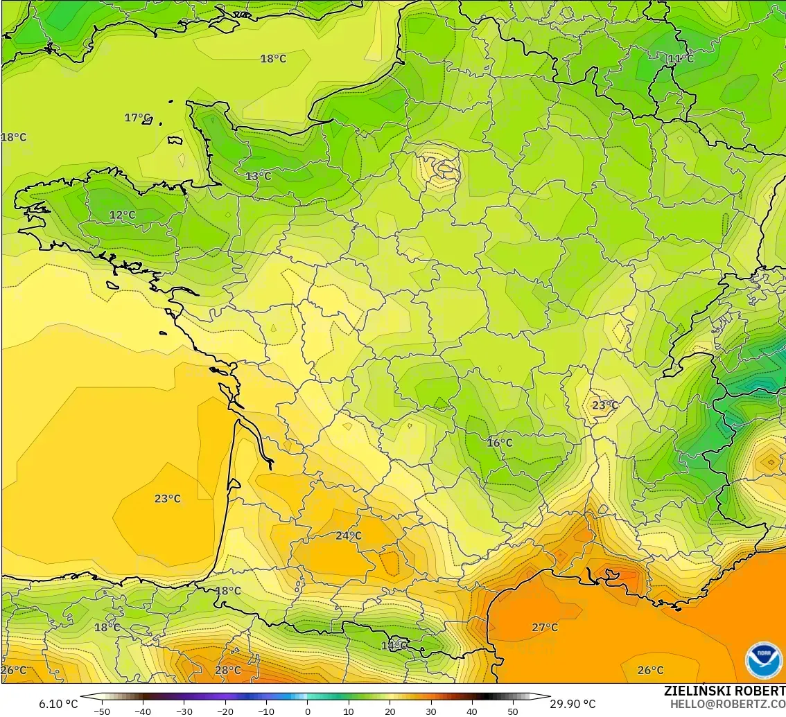 GFS model - Prancis, Suhu 2 m