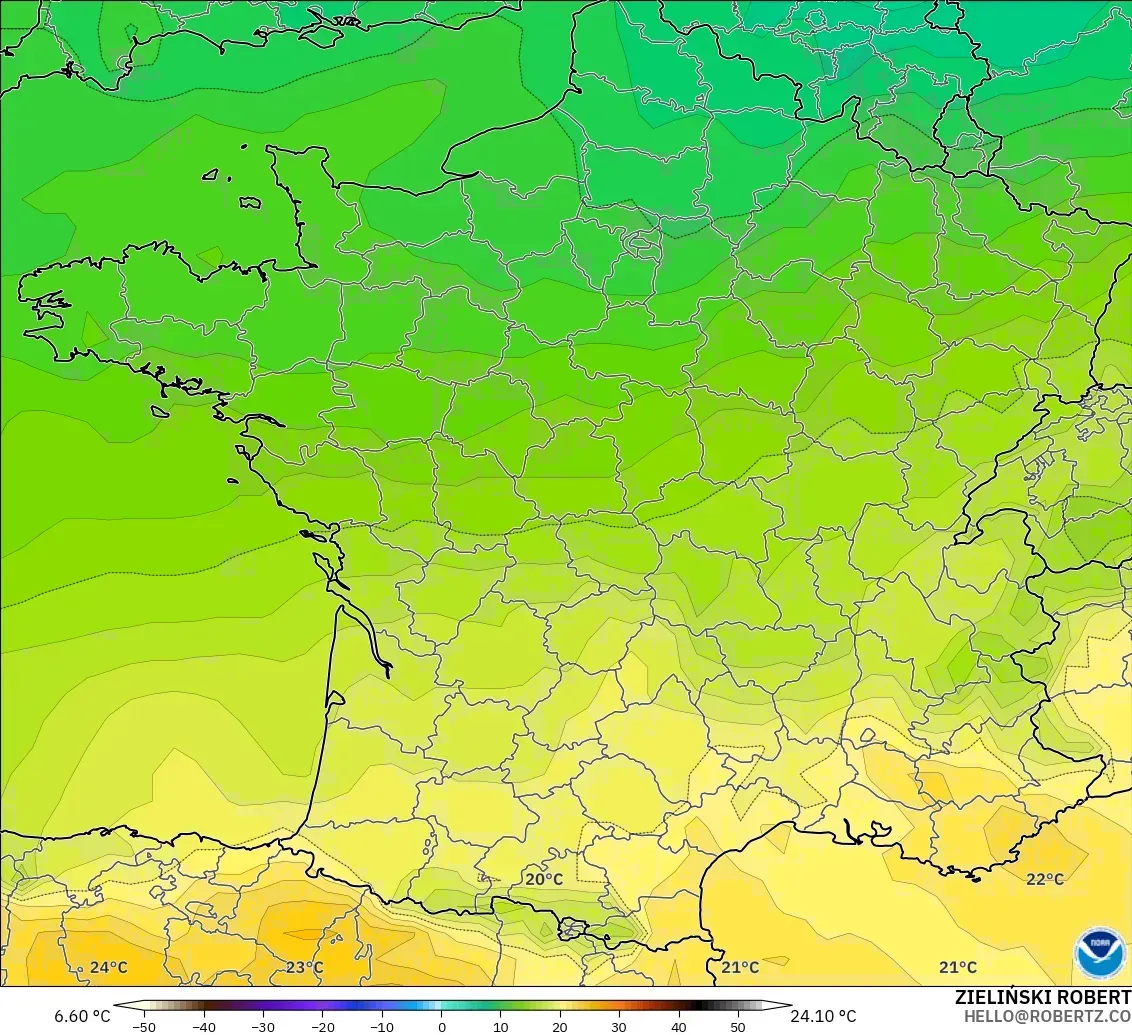 GFS model - Prancis, Suhu 850 hPa