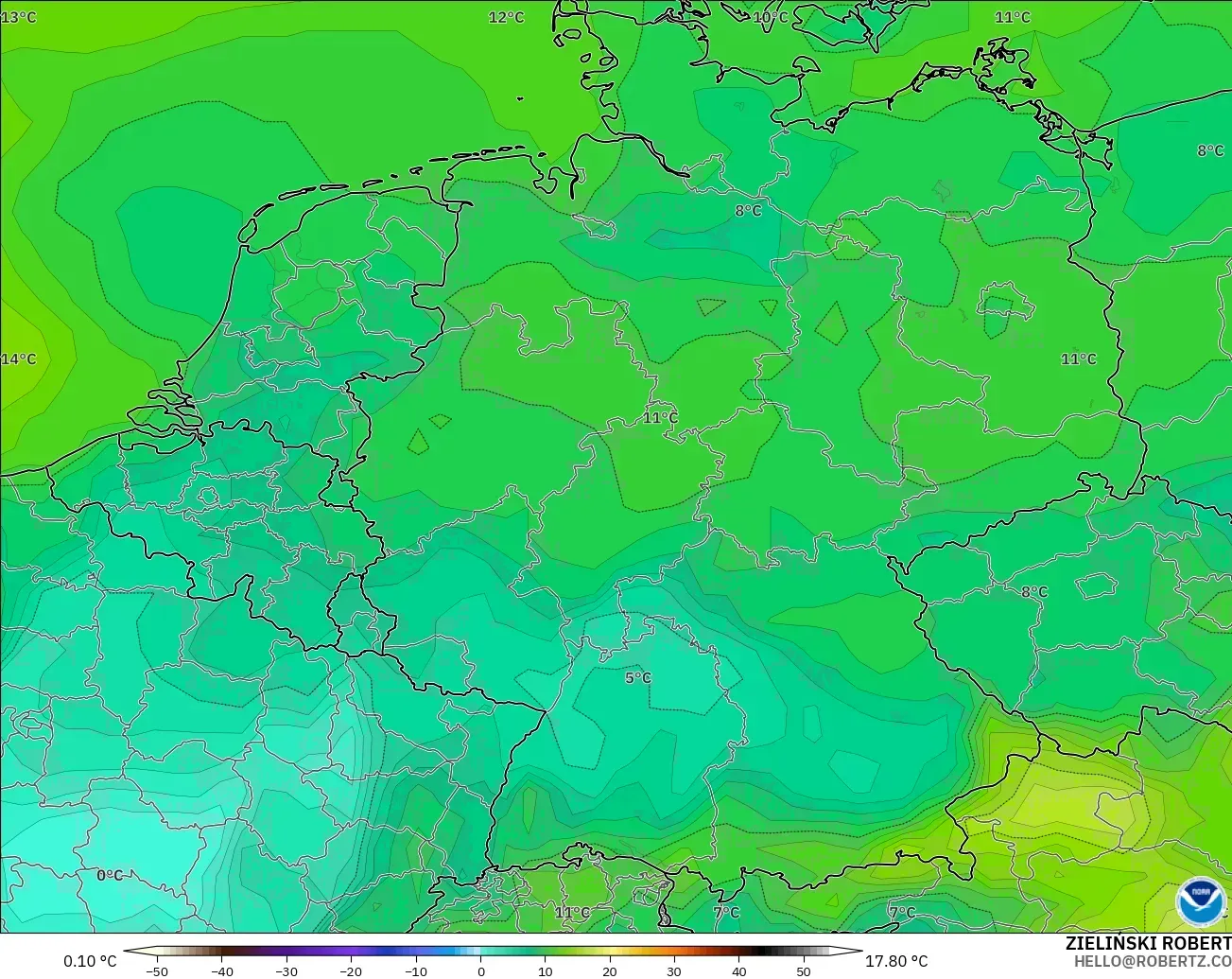 GFS model - Jerman, Titik Embun 2 m