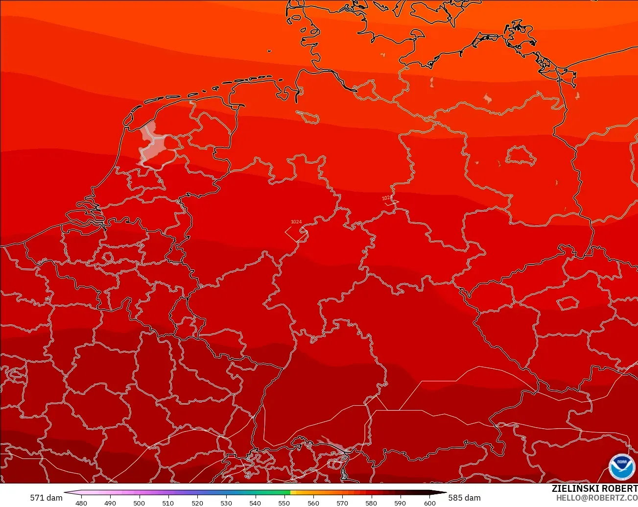 GFS model - Jerman, Ketinggian geopotensial pada 500 hPa