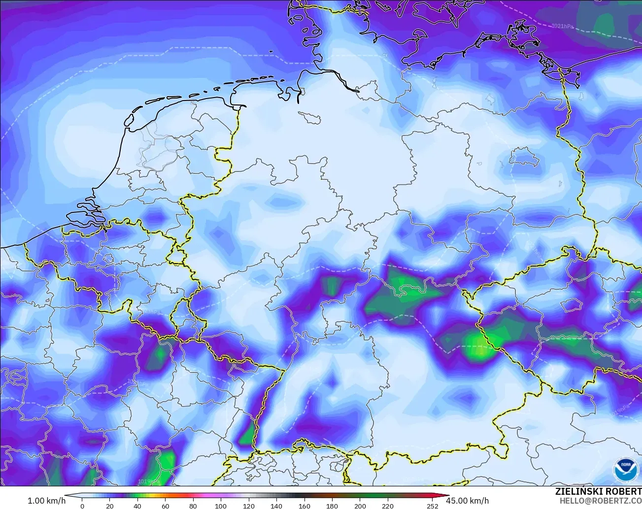 GFS model - Jerman, Hembusan Angin