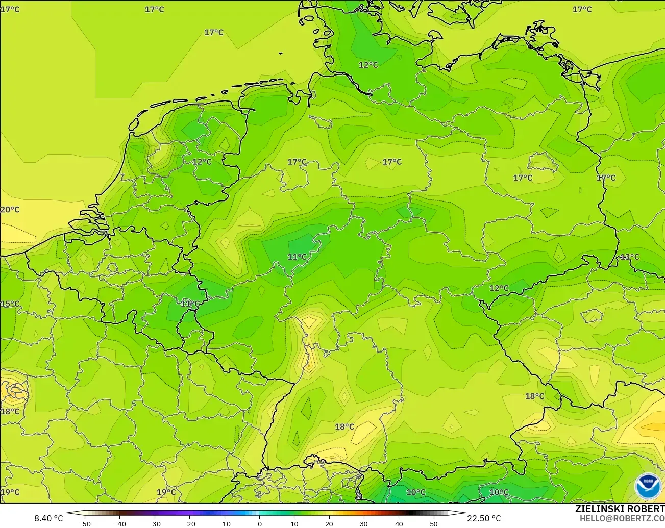 GFS model - Jerman, Suhu 2 m