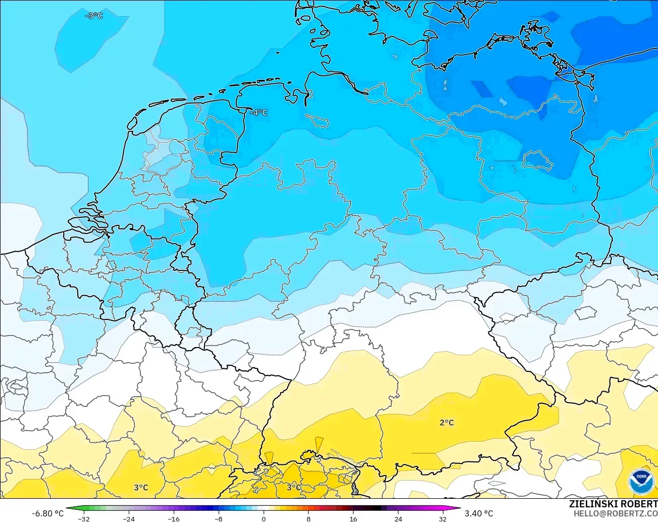 GFS model - Jerman, Anomali Suhu 850 hPa