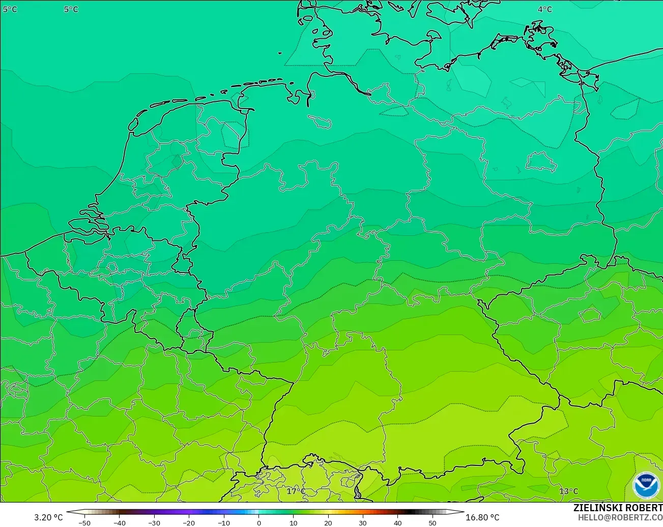 GFS model - Jerman, Suhu 850 hPa
