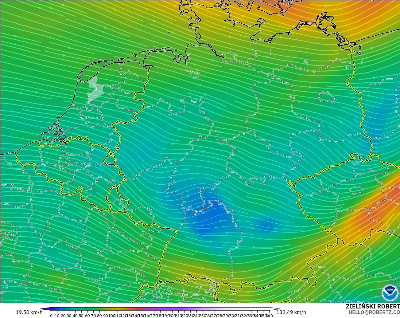 GFS model - Jerman, Angin 300 hPa (aliran jet)