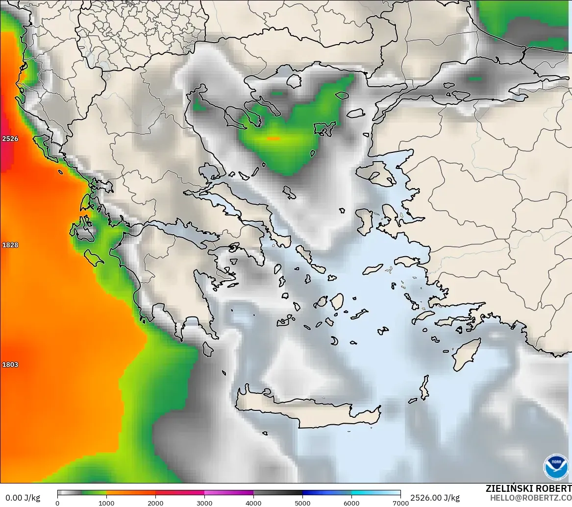 GFS model - Yunani, CAPE