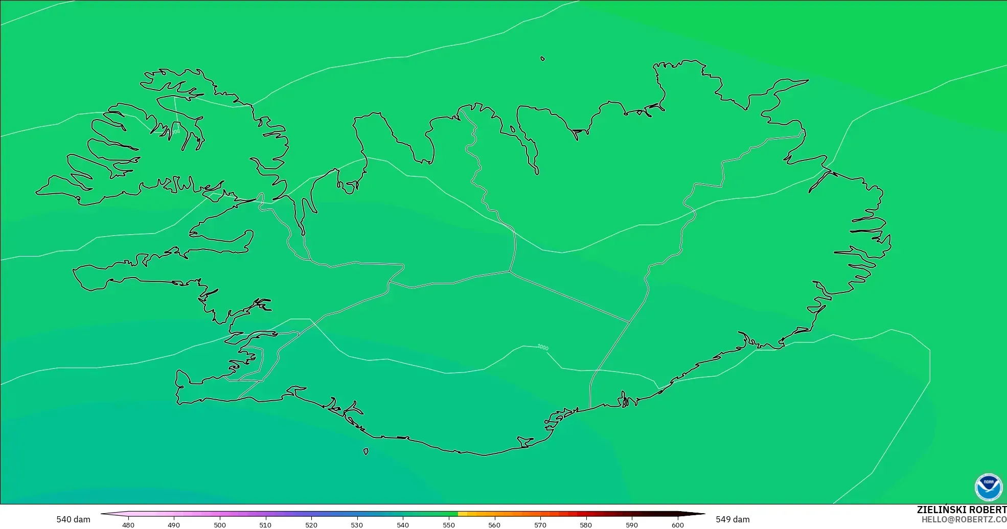 GFS model - Islandia, Ketinggian geopotensial pada 500 hPa