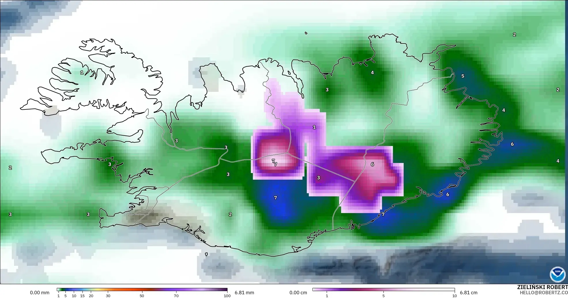 GFS model - Islandia, Curah Hujan, Awan, dan Tekanan