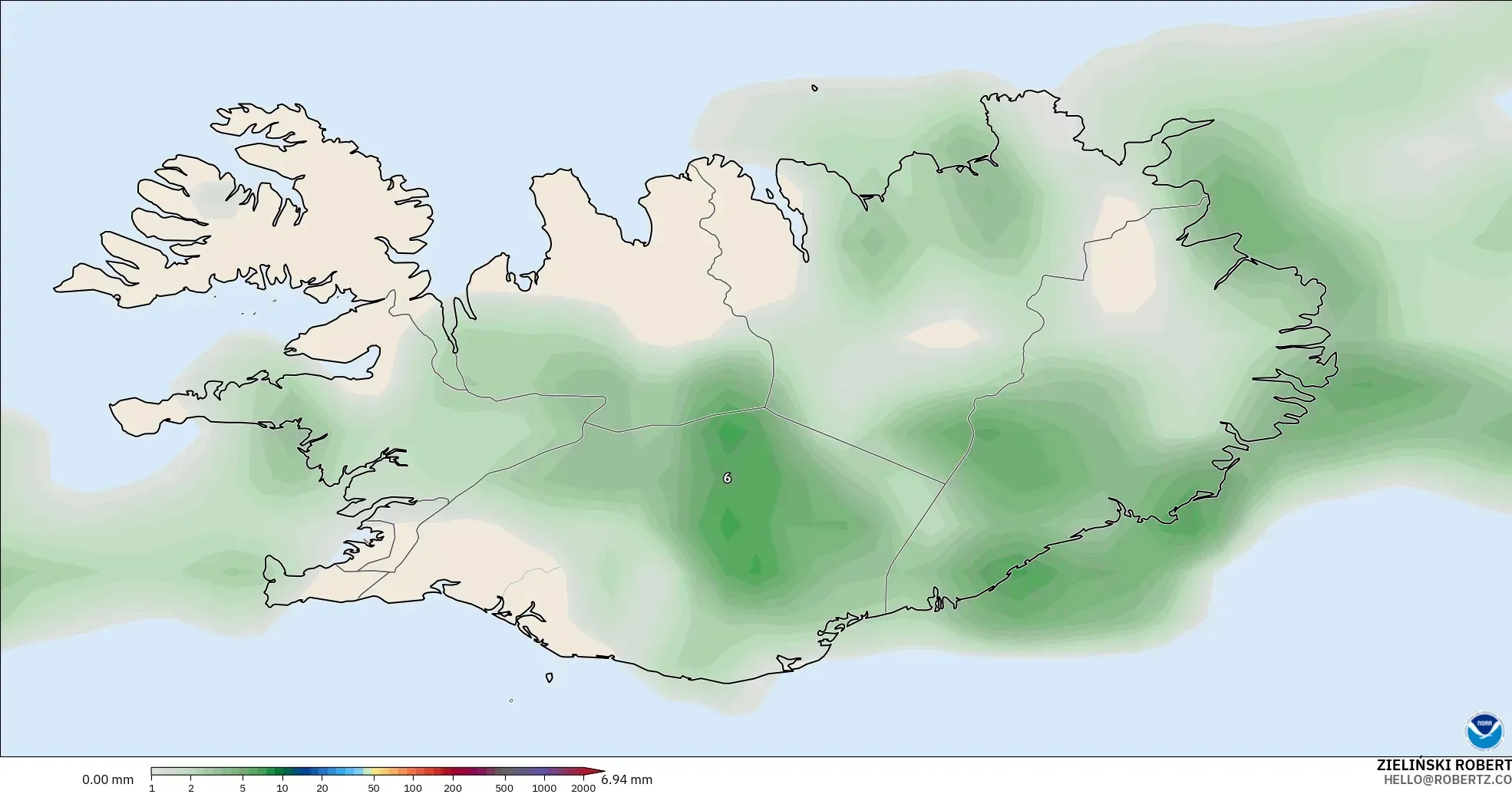GFS model - Islandia, Akumulasi Curah Hujan