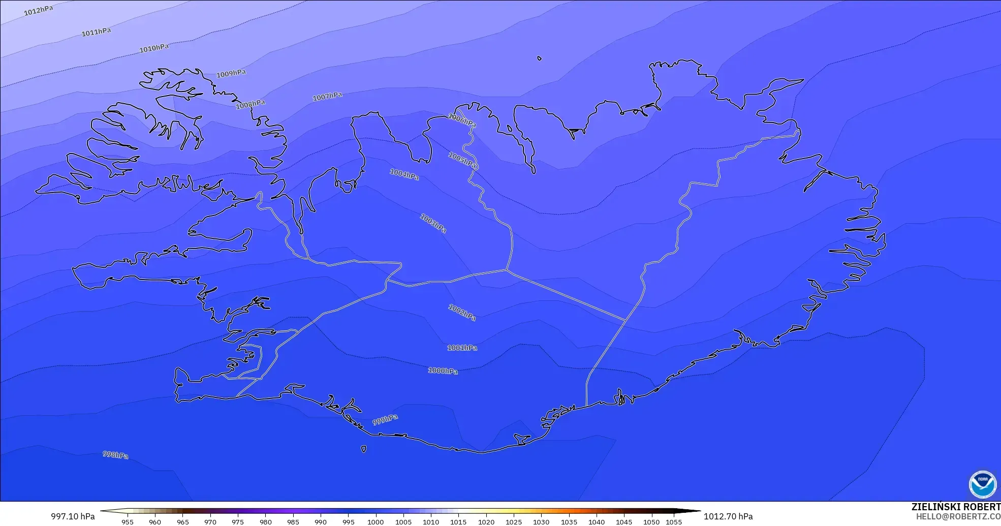 GFS model - Islandia, Tekanan