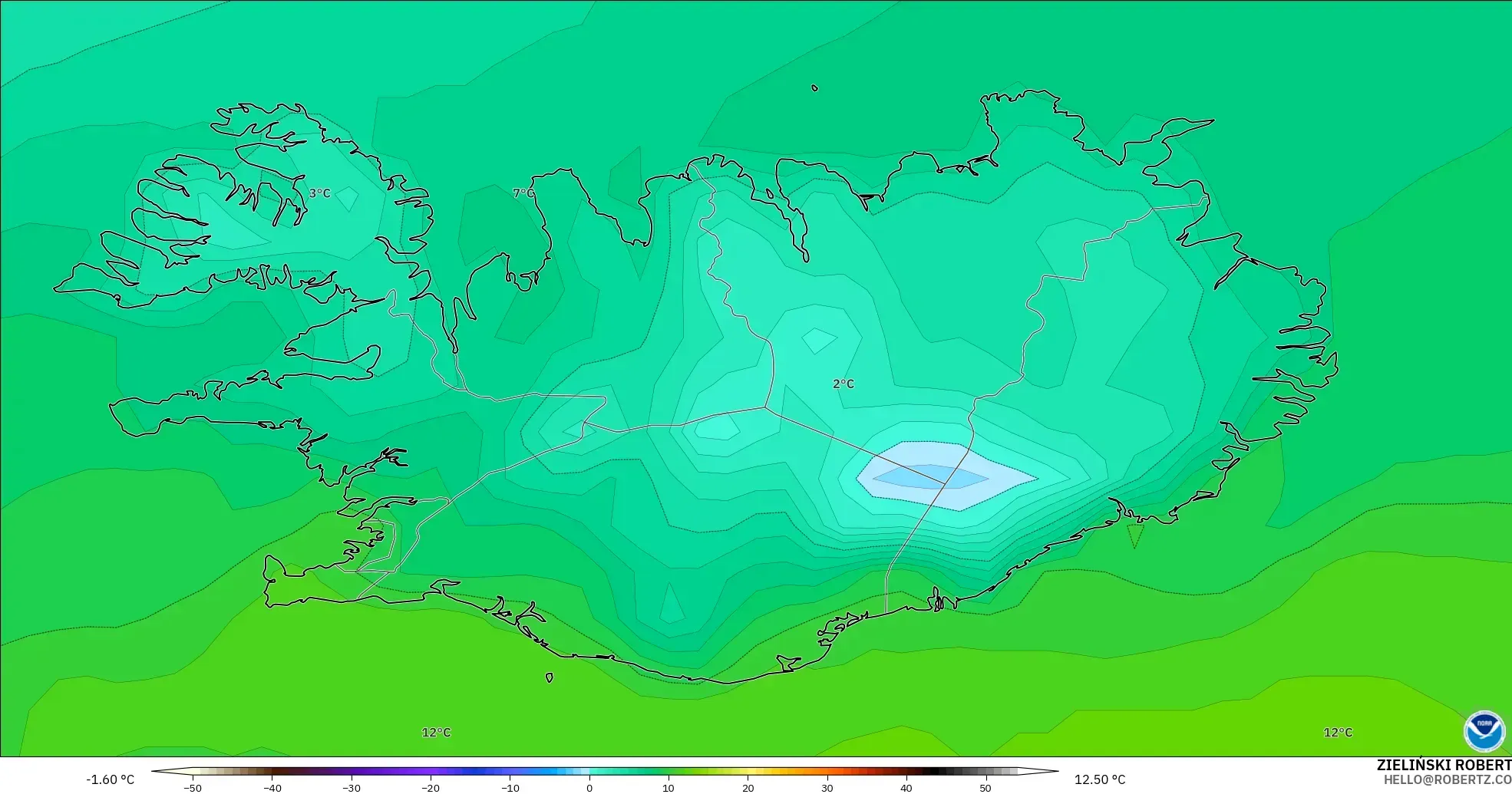 GFS model - Islandia, Suhu 2 m