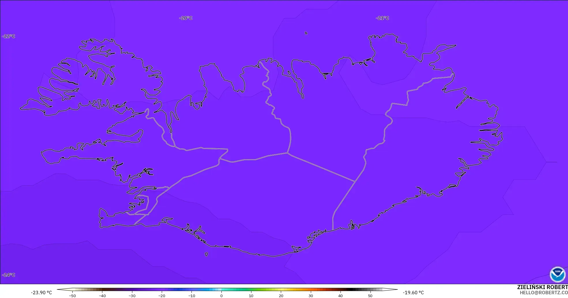 GFS model - Islandia, Suhu 500 hPa