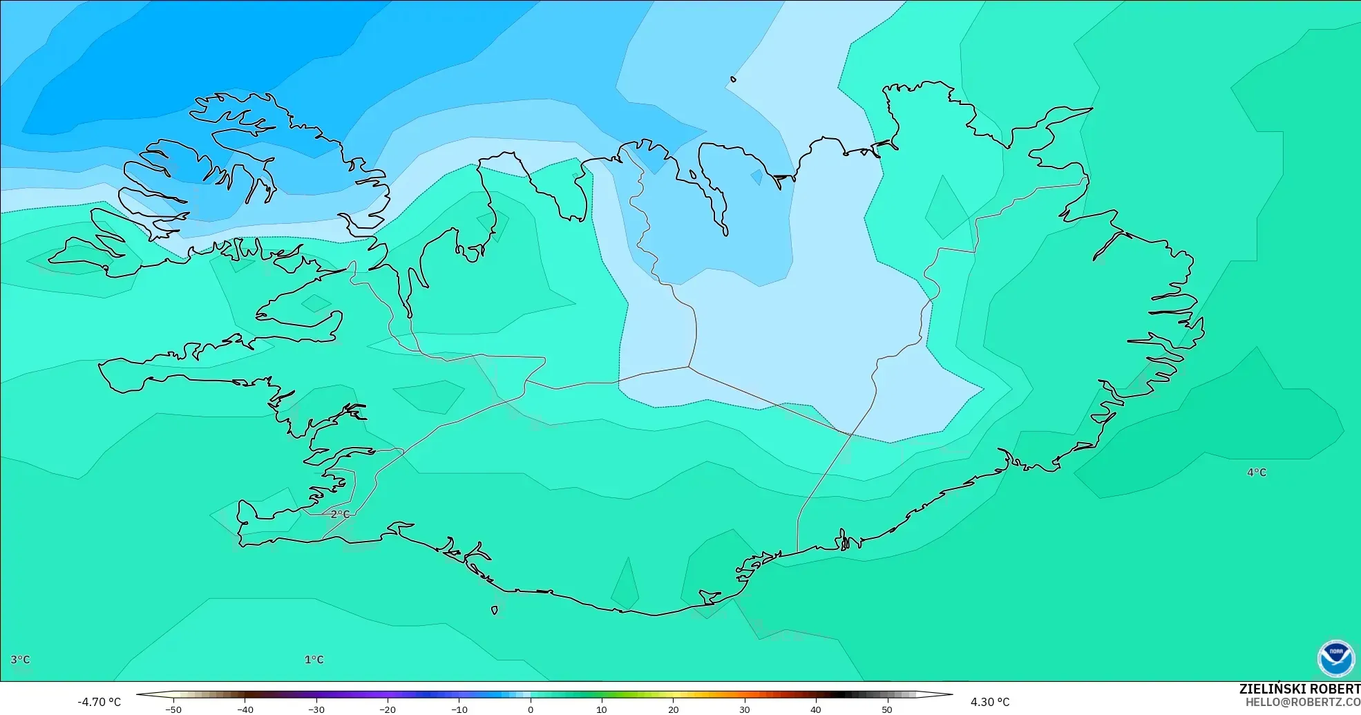 GFS model - Islandia, Suhu 850 hPa