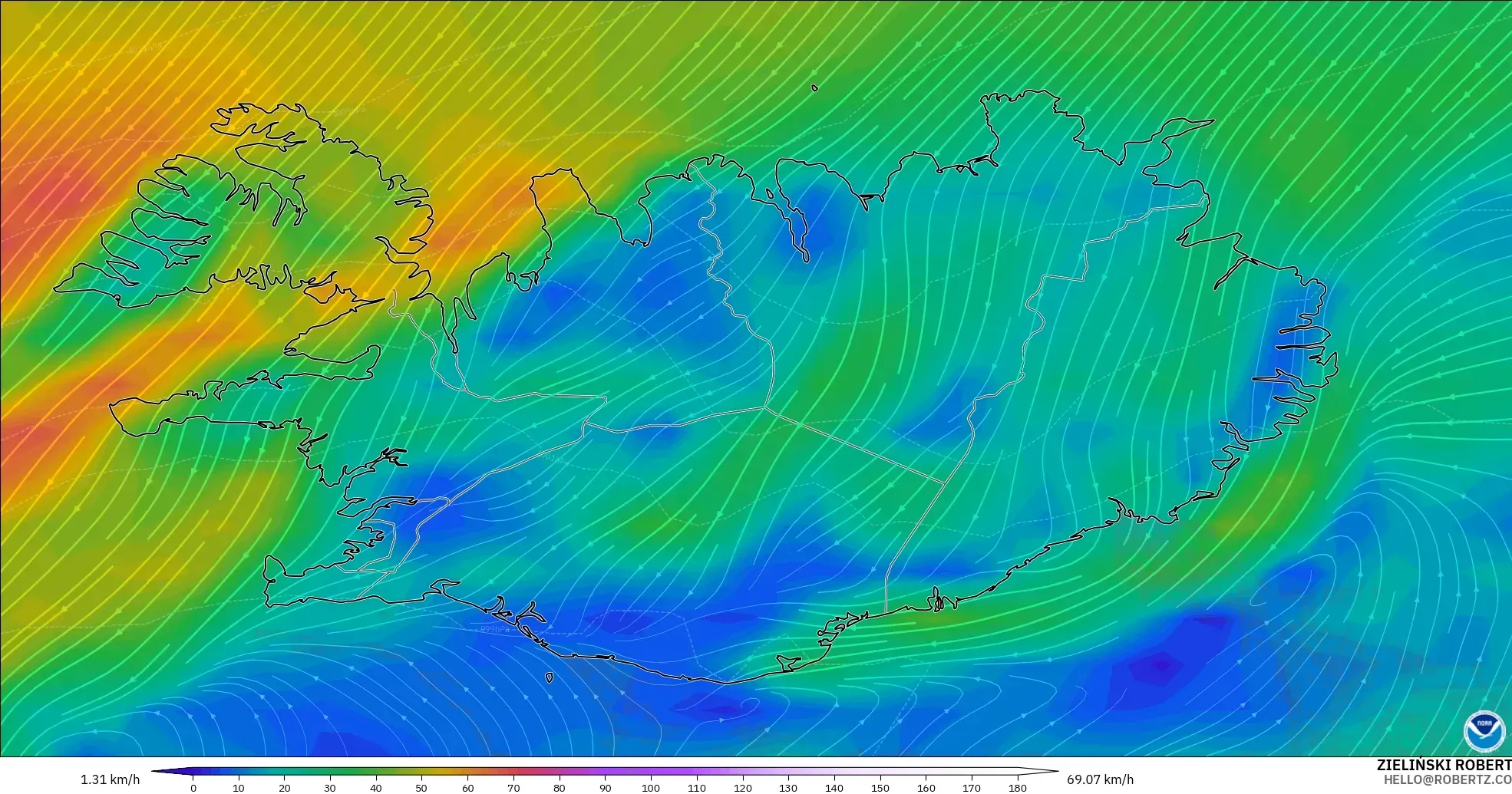 GFS model - Islandia, Angin 10 m