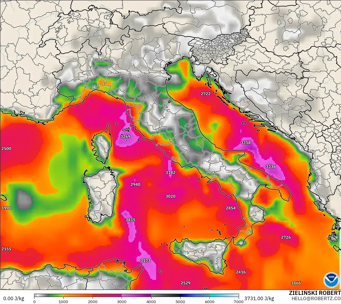 GFS model - Italia, CAPE