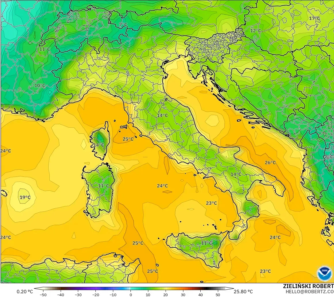 GFS model - Italia, Titik Embun 2 m