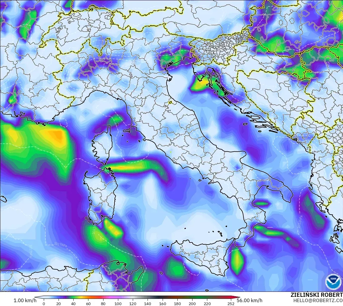 GFS model - Italia, Puncak Hembusan