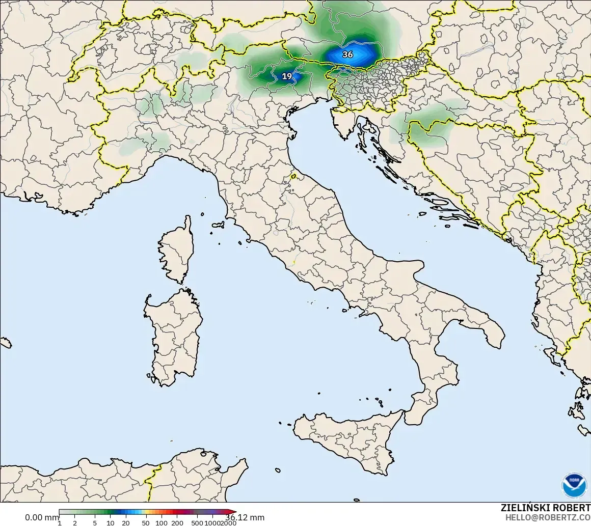 GFS model - Italia, Akumulasi Curah Hujan