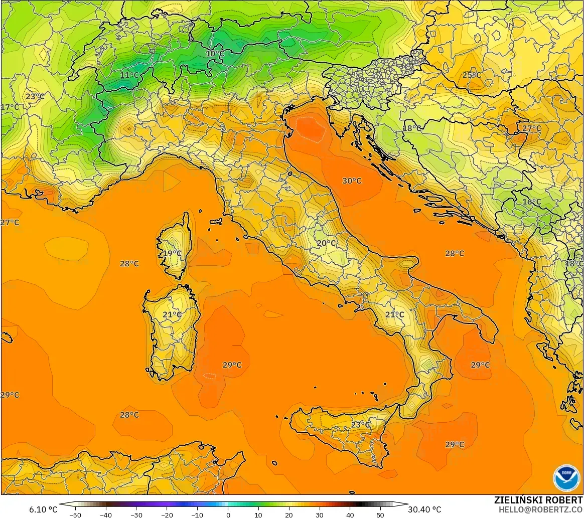 GFS model - Italia, Suhu 2 m