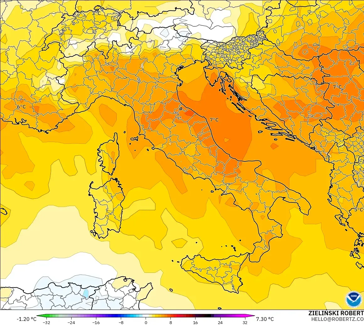 GFS model - Italia, Anomali Suhu 850 hPa