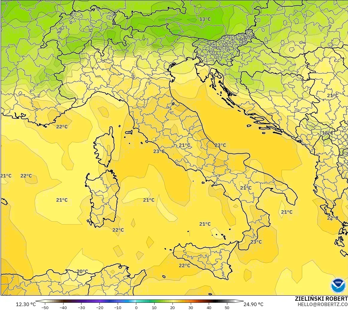 GFS model - Italia, Suhu 850 hPa