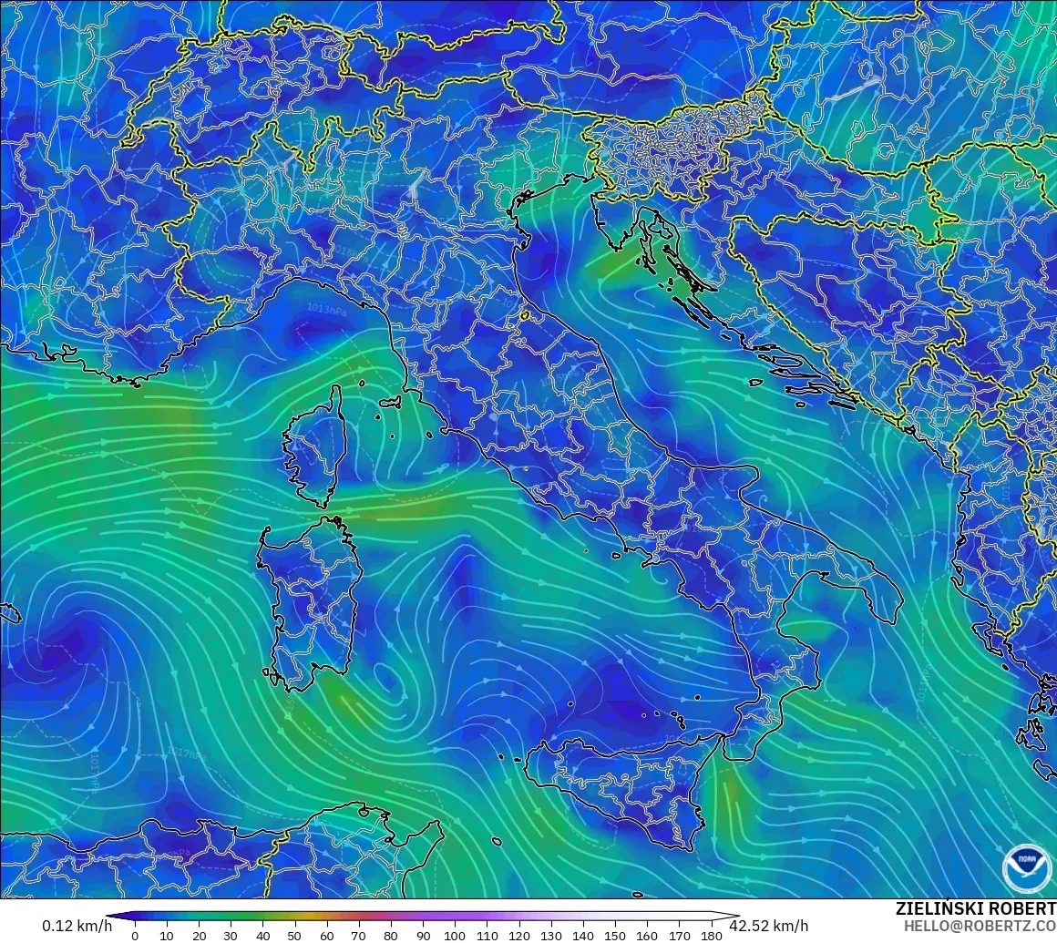 GFS model - Italia, Angin 10 m