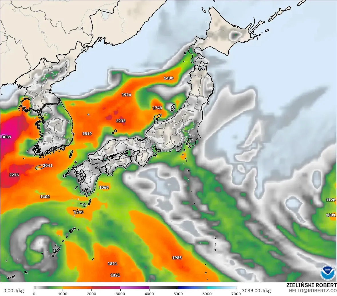 GFS model - Jepang, CAPE