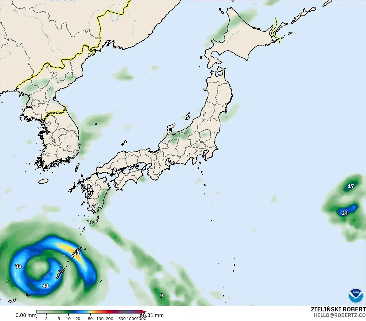 GFS model - Jepang, Akumulasi Curah Hujan