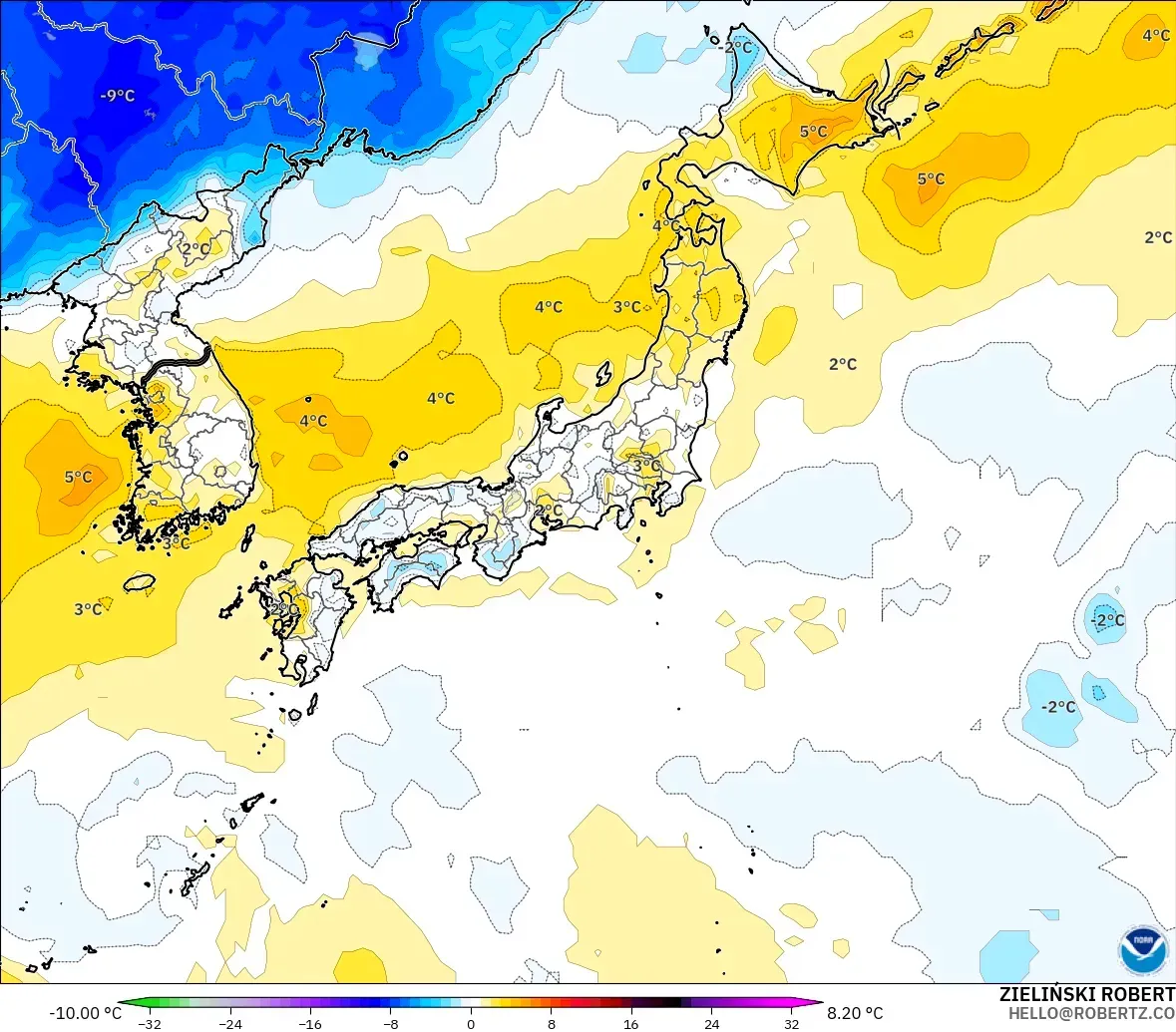 GFS model - Jepang, Anomali Suhu 2 m