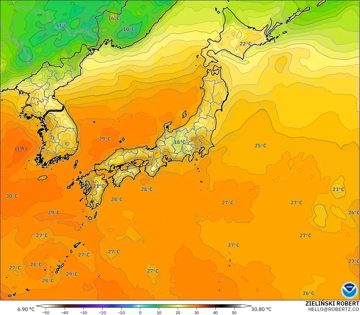 GFS model - Jepang, Suhu 2 m