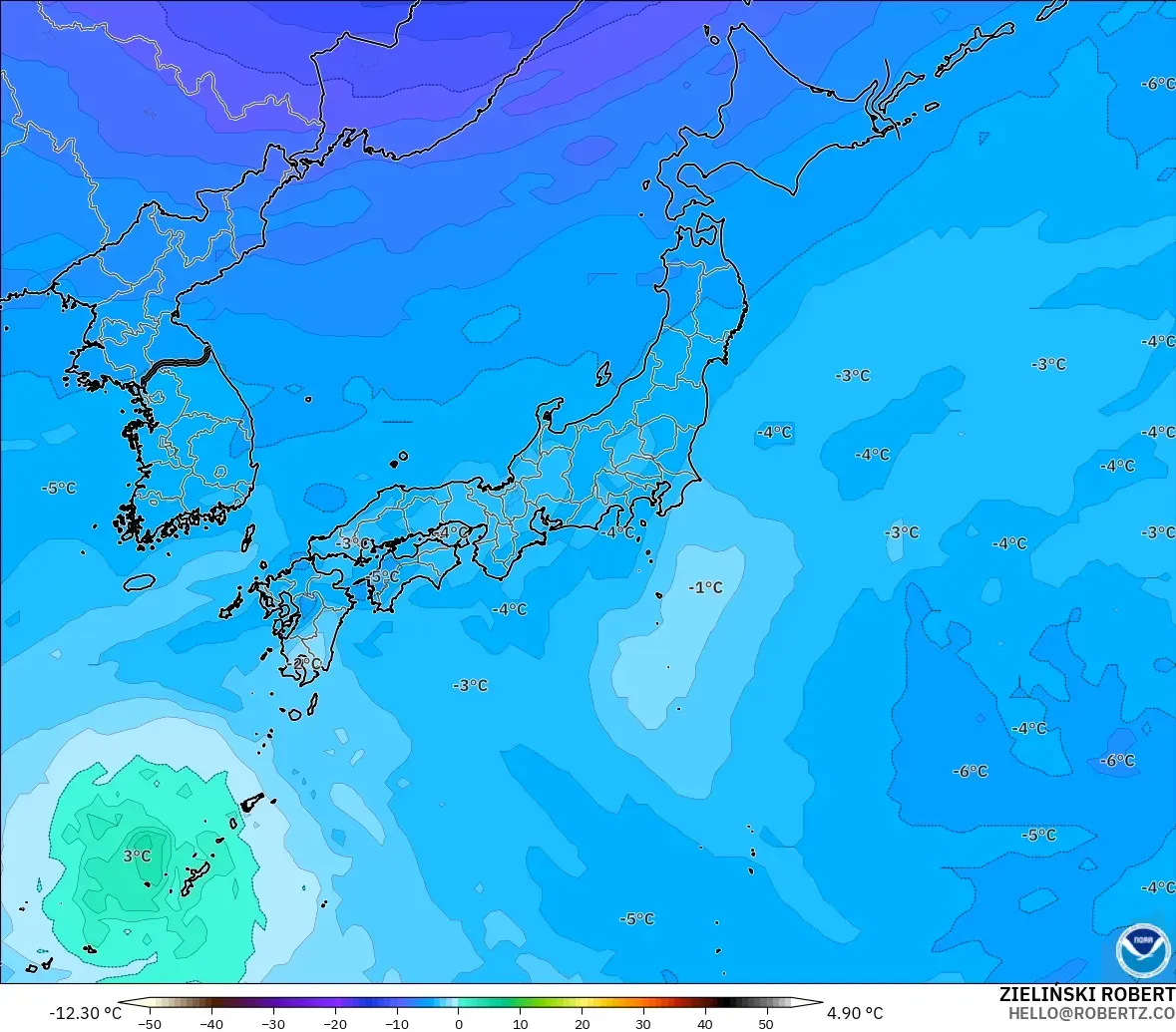 GFS model - Jepang, Suhu 500 hPa