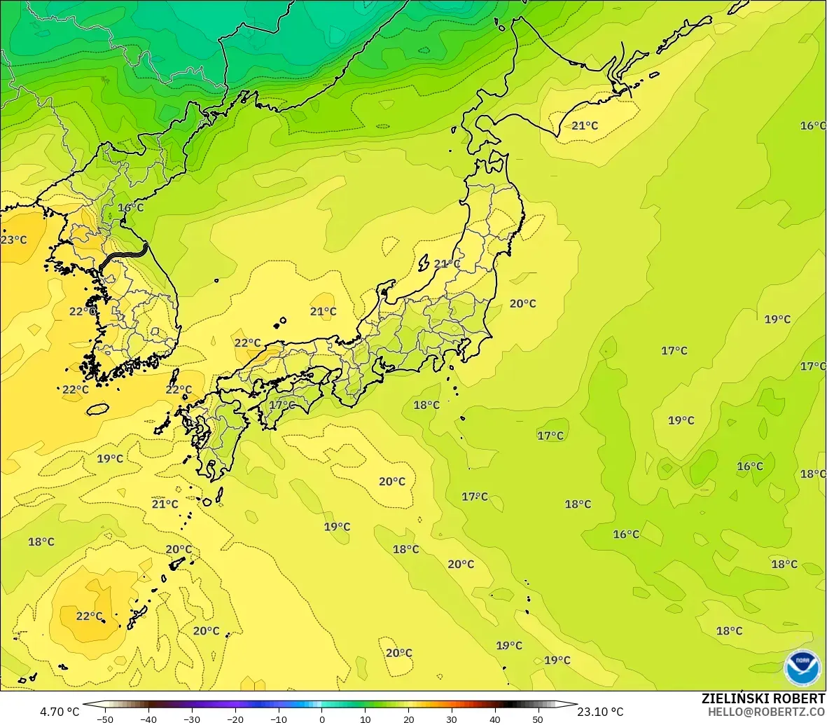 GFS model - Jepang, Suhu 850 hPa
