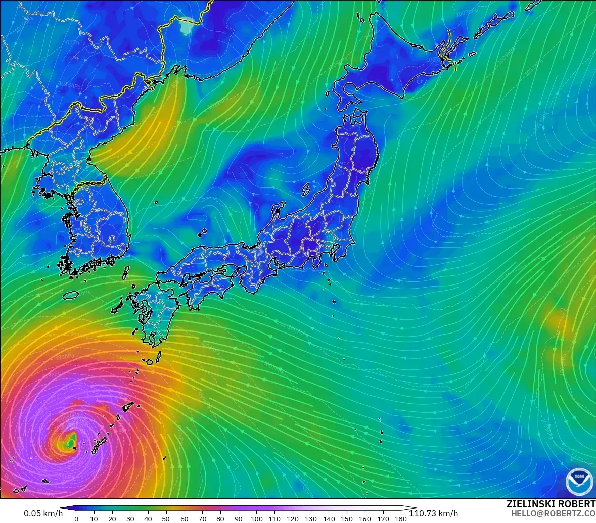 GFS model - Jepang, Angin 10 m