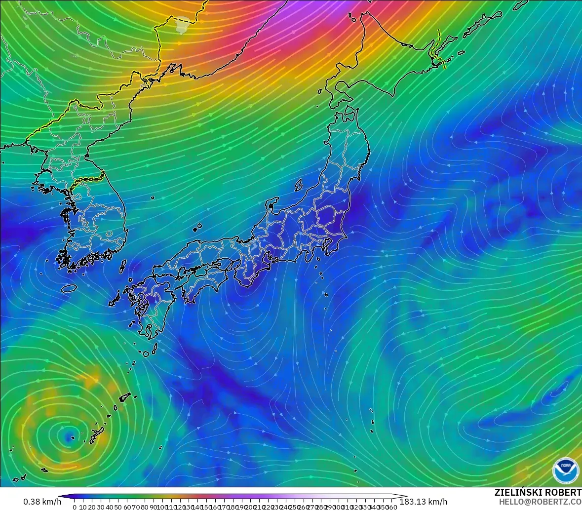 GFS model - Jepang, Angin 300 hPa (aliran jet)