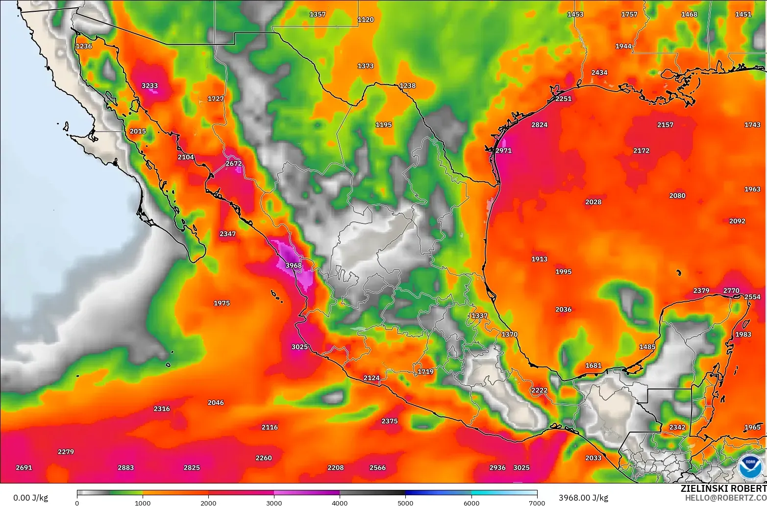 GFS model - Meksiko, CAPE