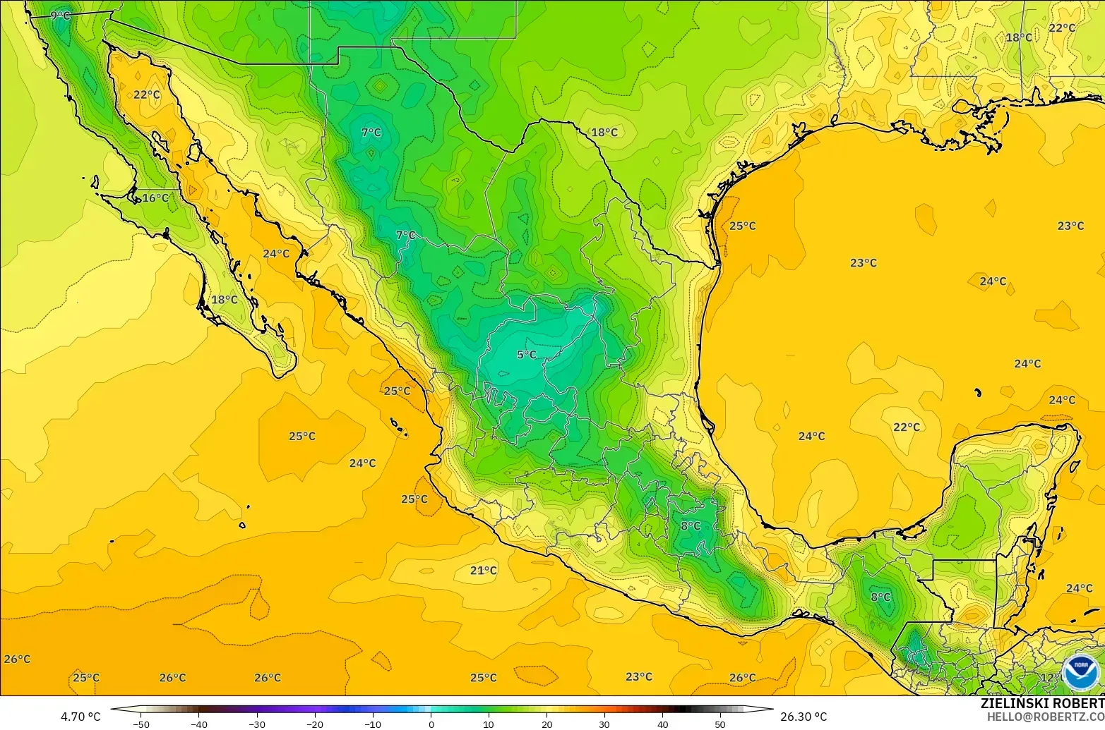 GFS model - Meksiko, Titik Embun 2 m
